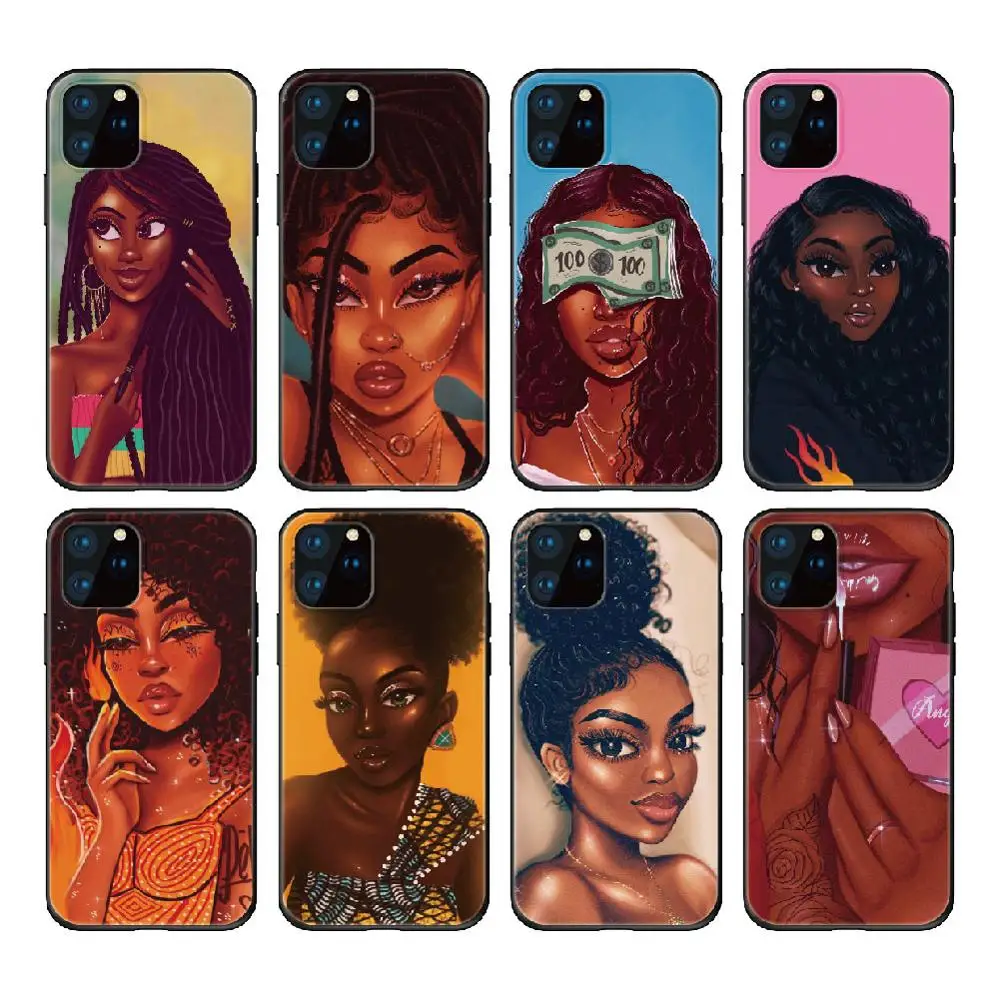 

Poppin Melanin Black Girls Make Money Phone Cover For iPhone 12 11 Pro Max X XS XR Max 7 8 7Plus 8Plus 6S SE Soft Silicone Case