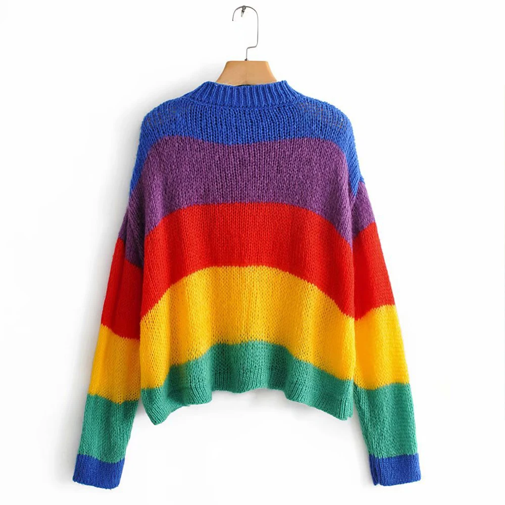 Модные женские свитера в радужную полоску Joineles повседневная трикотажная одежда