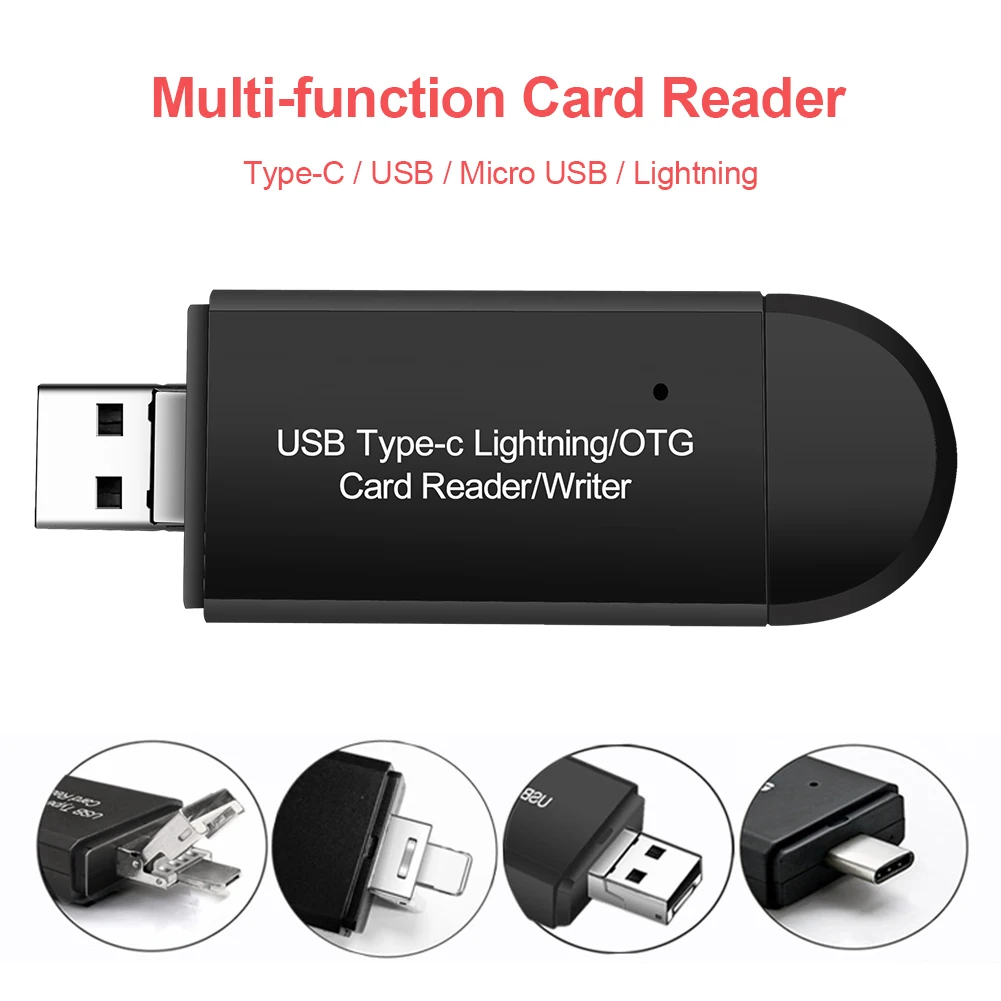 

4 in 1 Type-C USB Micro 8 Pin Adapter USB Extension Cable HUB Charge SD TF Card Reader OTG for iPhone Android