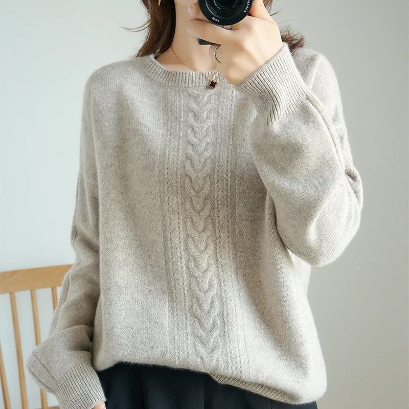 100% кашемировый вязаный пуловер Женский Oneck свитер с длинными рукавами женская