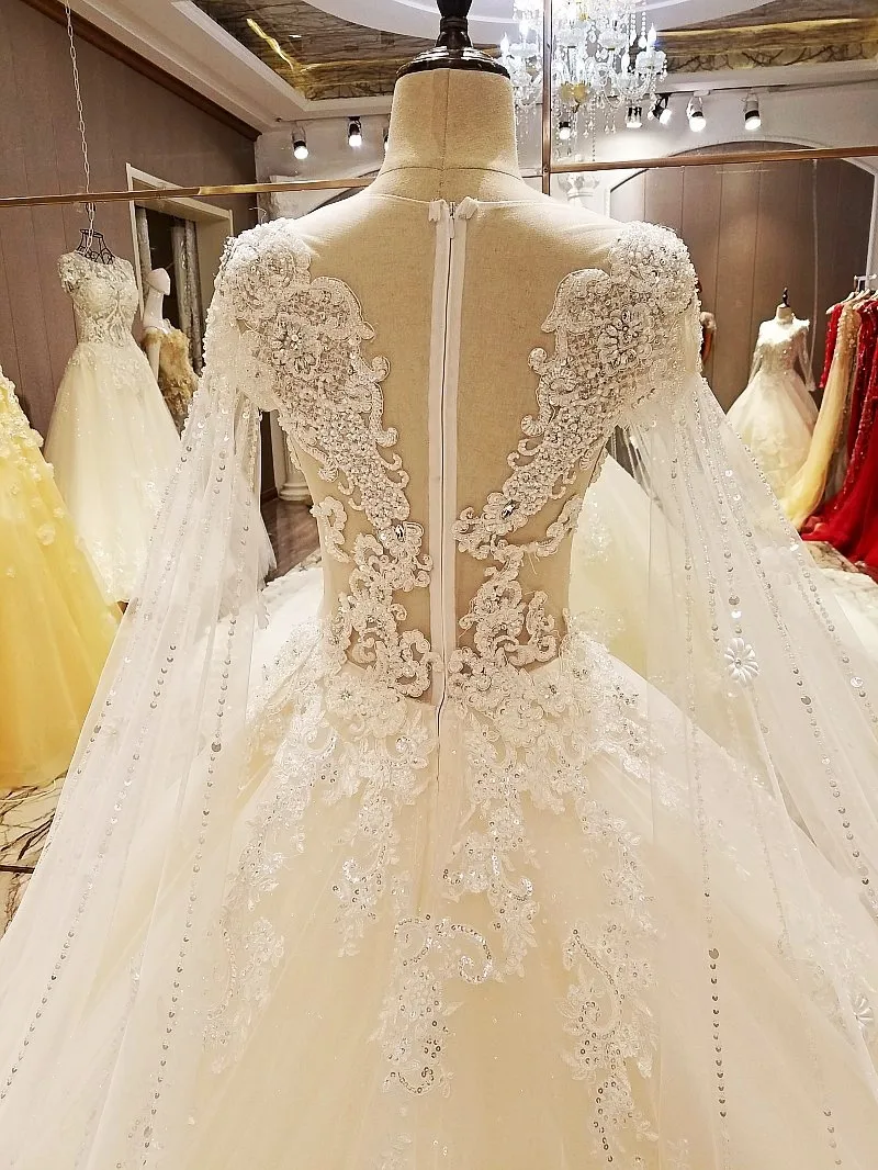LSX63889 trajes de novias nuevos бальное платье прозрачный, с застежкой на молнии сзади кепки рукава новейшие Свадебные платья Реальные фотографии
