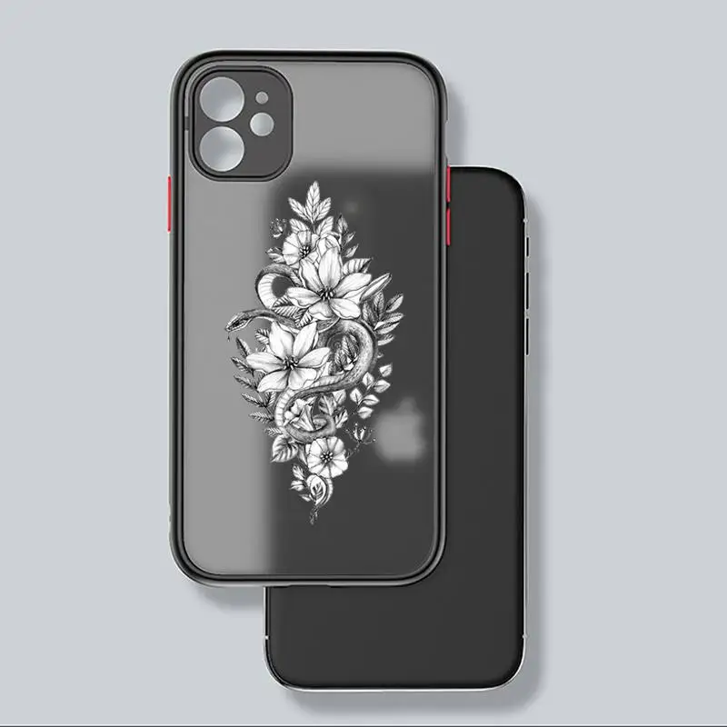 

Rose flower peony skeleton snake Phone Case matte transparent For iphone 7 8 11 12 plus mini x xs xr pro max cover