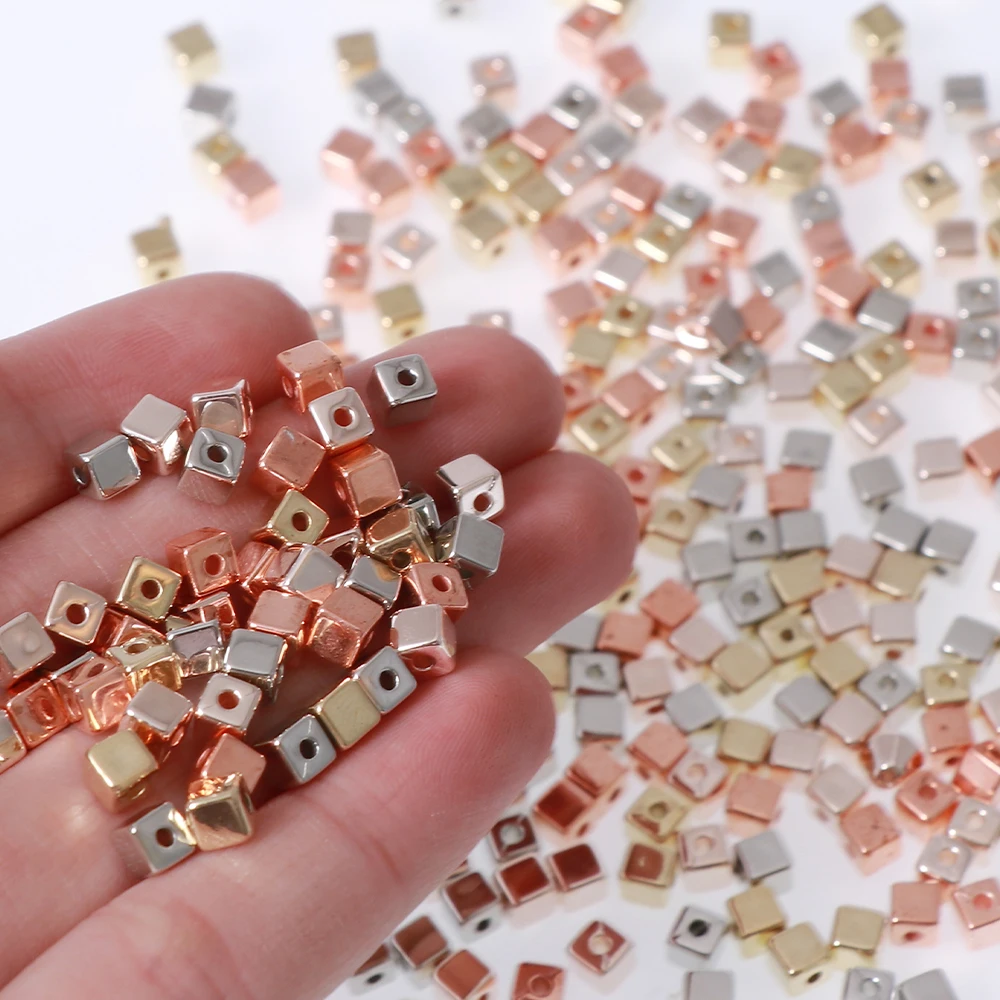 

200 Pcs 4*4mm Gold-plated Brass Square Loose Beads Spacer Beads Bracelet Necklace Beads High Quality DIY Jewelry Accessories