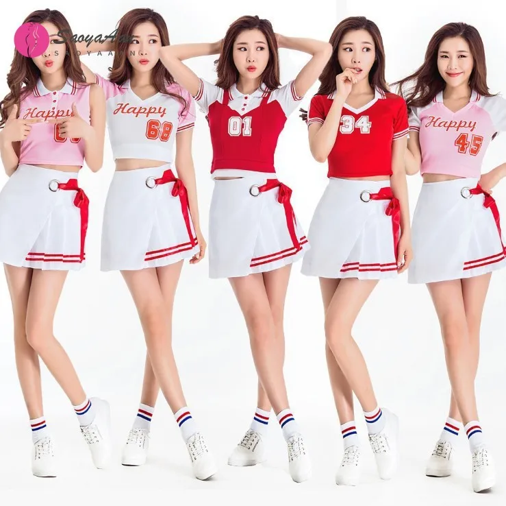 

Korean Japanese Hot Sale High School Girls Cheerleading Costume Sleeveless Cheerleader Uniform Glee Style Cheerleading Dress