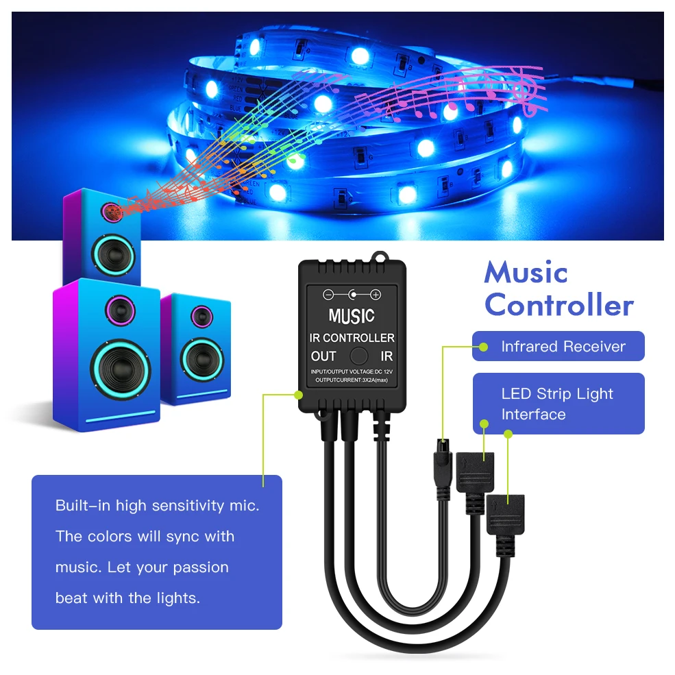 Новый RGB светодиодный контроллер 40 клавиш ИК музыкальный звуковой датчик цветная