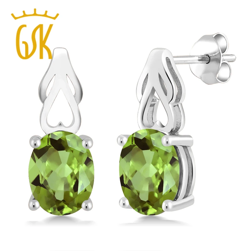 Женские серьги из стерлингового серебра с зеленым камнем Перидот (2 70 cttw 9X7MM