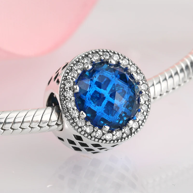 Серебро 925 пробы темно синие циркониевые Бусы Женские аксессуары трендовые 2018