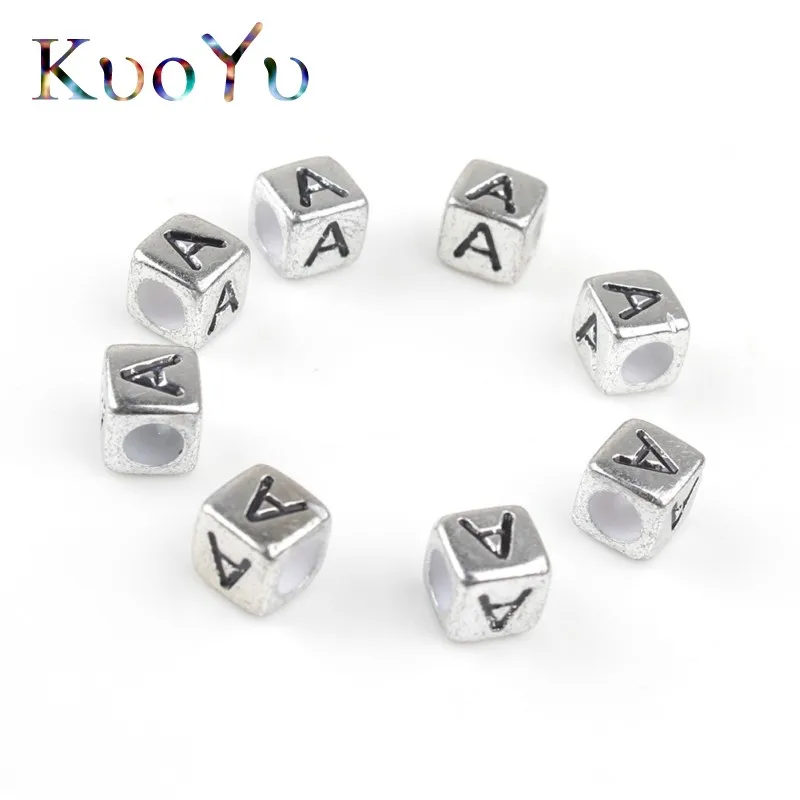 100 шт. 6 мм Смешанные серые буквы Квадратные бусины алфавита акриловые сделай сам
