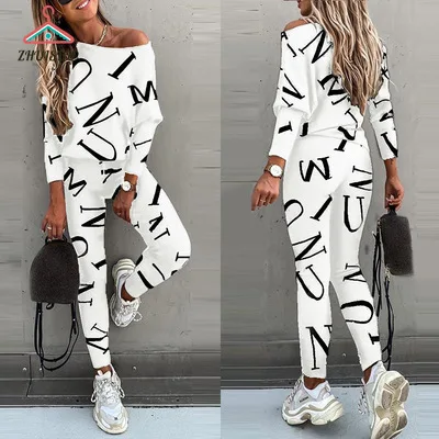 

ZHUISHU 2PCS Women's Spring Autumn Home Wear Sleepwear Letter Printed Solid Long Sleeve Pants Casual Suit Home Clothes R118