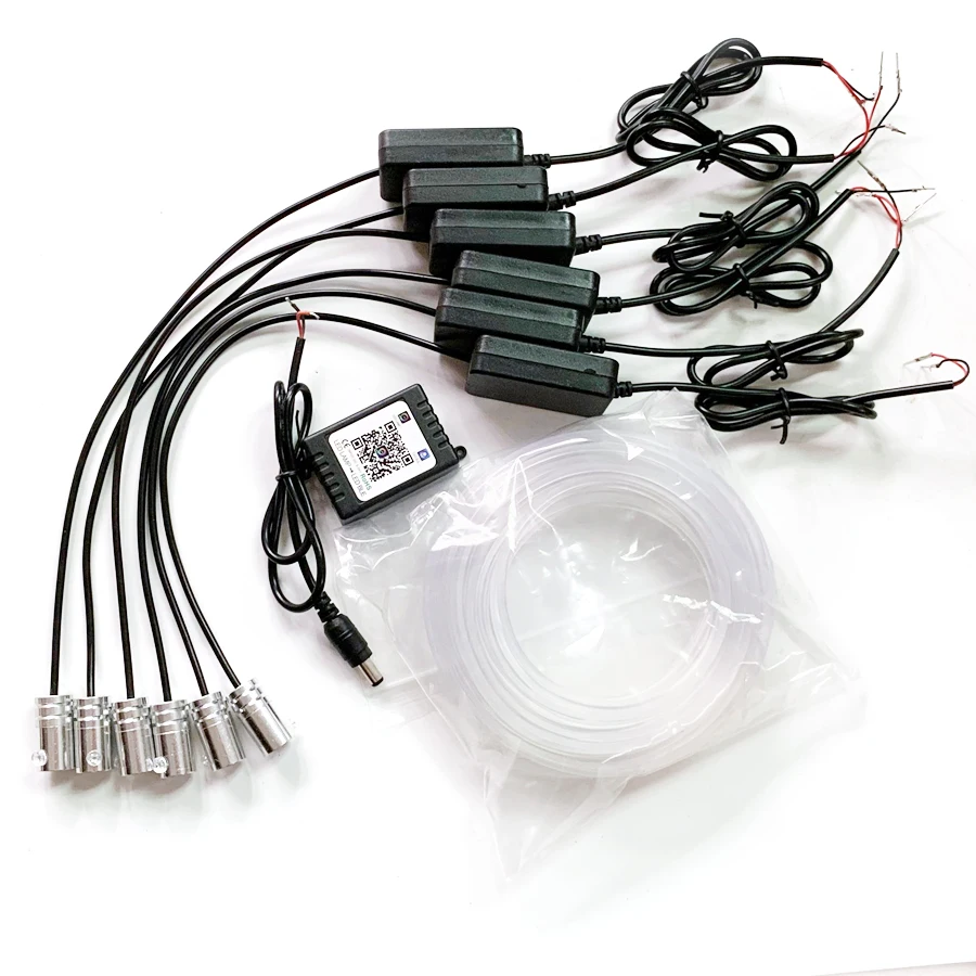 

6Pcs Car InteriorDecorative Light NO Threading APP Control 64Colors DIY Soft Refit Optic Fiber Band