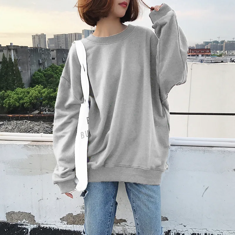 

Sweatshirts Women No Hat Hoodies Solid Color Korean Fashion Sweatshirts Loose Harajuku College Style Streetwear Oversized Tops
