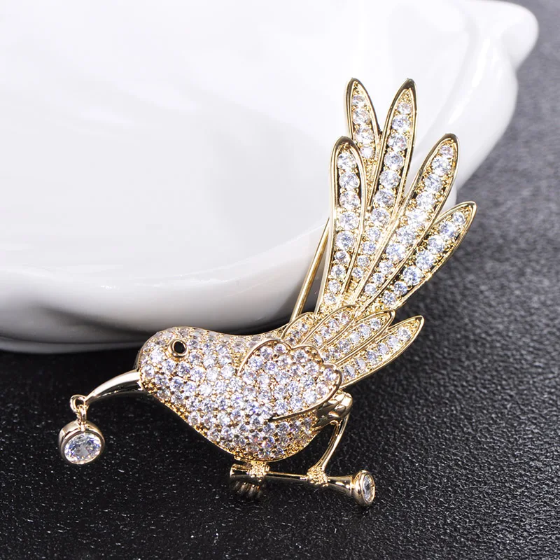 GOLD COLOR MECHOSEN, яркая Золотая брошь с изображением птиц животных, циркония, медные ювелирные изделия, вечерние, для свадебного костюма, платья, женский костюм, шарф, шапка, рюкзак, булавки - Окраска металла: GOLD COLOR