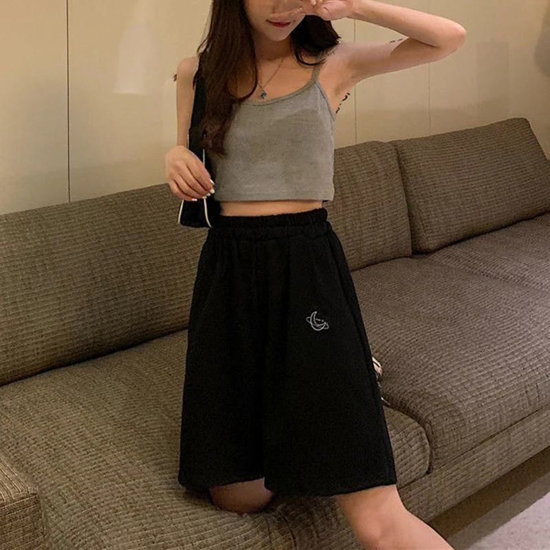 

Summer Womens Solid Color Loose Shorts Above Knee Length Elasticated Waist Short Pants