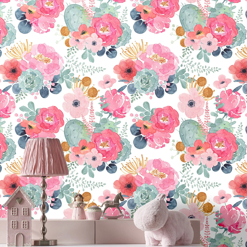 

Flower Wallpaper Peeled And Pasted White/Pink/Green/Navy Blue Vinyl Self-adhesive Contact Paper Bedroom Walls Home Decoration