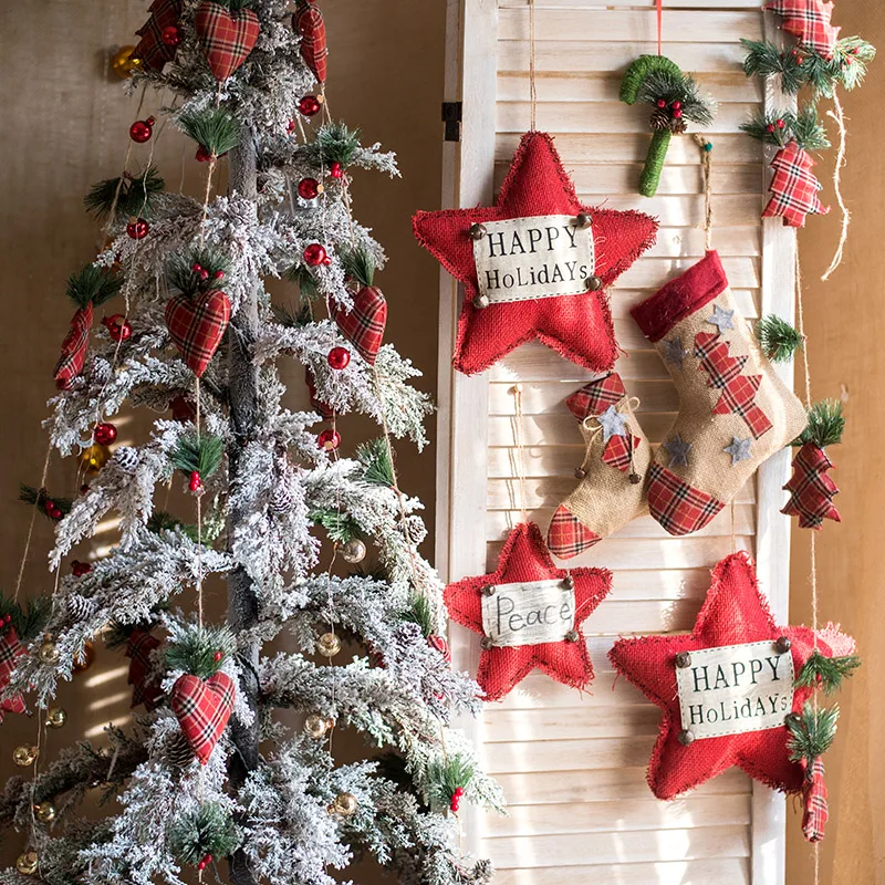 Тканевый клетчатый декоративный шнурок со звездами рождественское подвесное