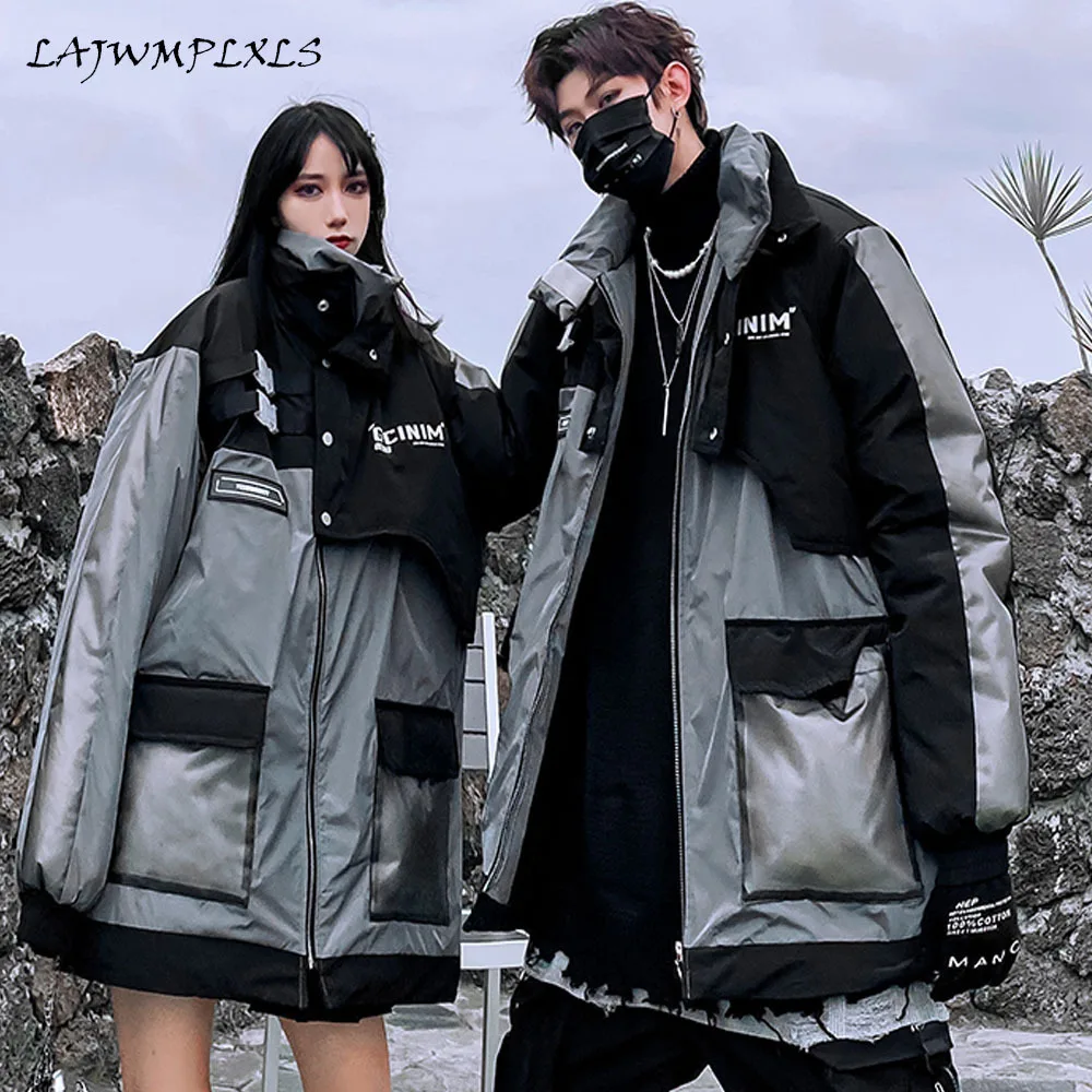 

Mulit Pockets Color Block Patchwork Parkas Streetwear Harajuku Hip Hop Casual Cotton Padded Thick Jackets Coats