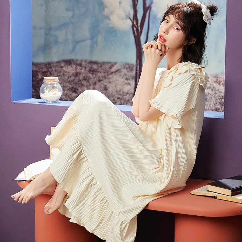 2021 Summer New Round Neck Cotton Nightdress Women's Princess Elegant Comfortable Nightgown Home Clothes Female Sleepwear
