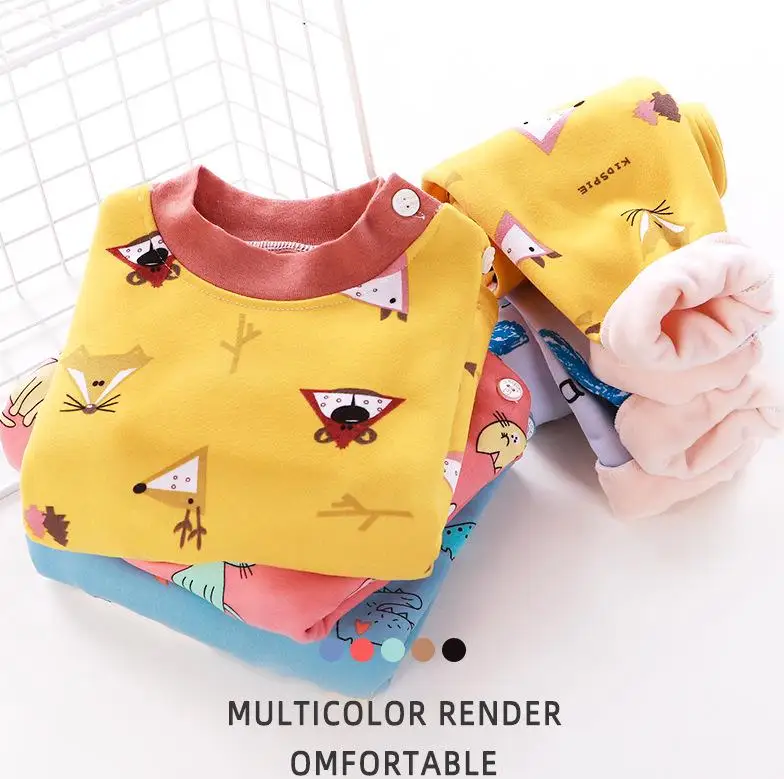 Детский зимний комплект термобелья новый продукт бархатная одежда с рисунком