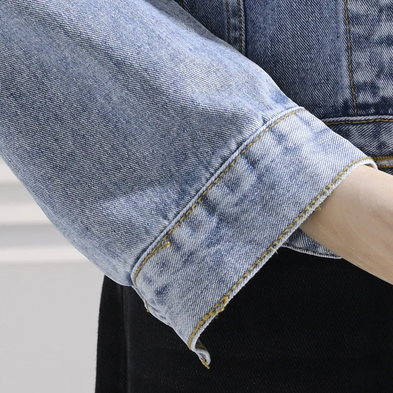 

Vintage Loose Big pocket Washed Blue Short Jeans Jacket Women Korean Casual Long sleeves Vetement Femme Spring 2021 Basic Coat