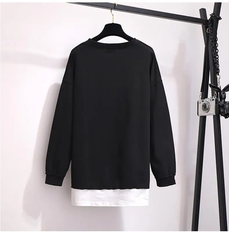 2XL-6XL плюс размер Осенняя Женская толстовка хлопок Повседневный длинный рукав пэчворк пуловер 5XL большой размер зимний свитер Топы