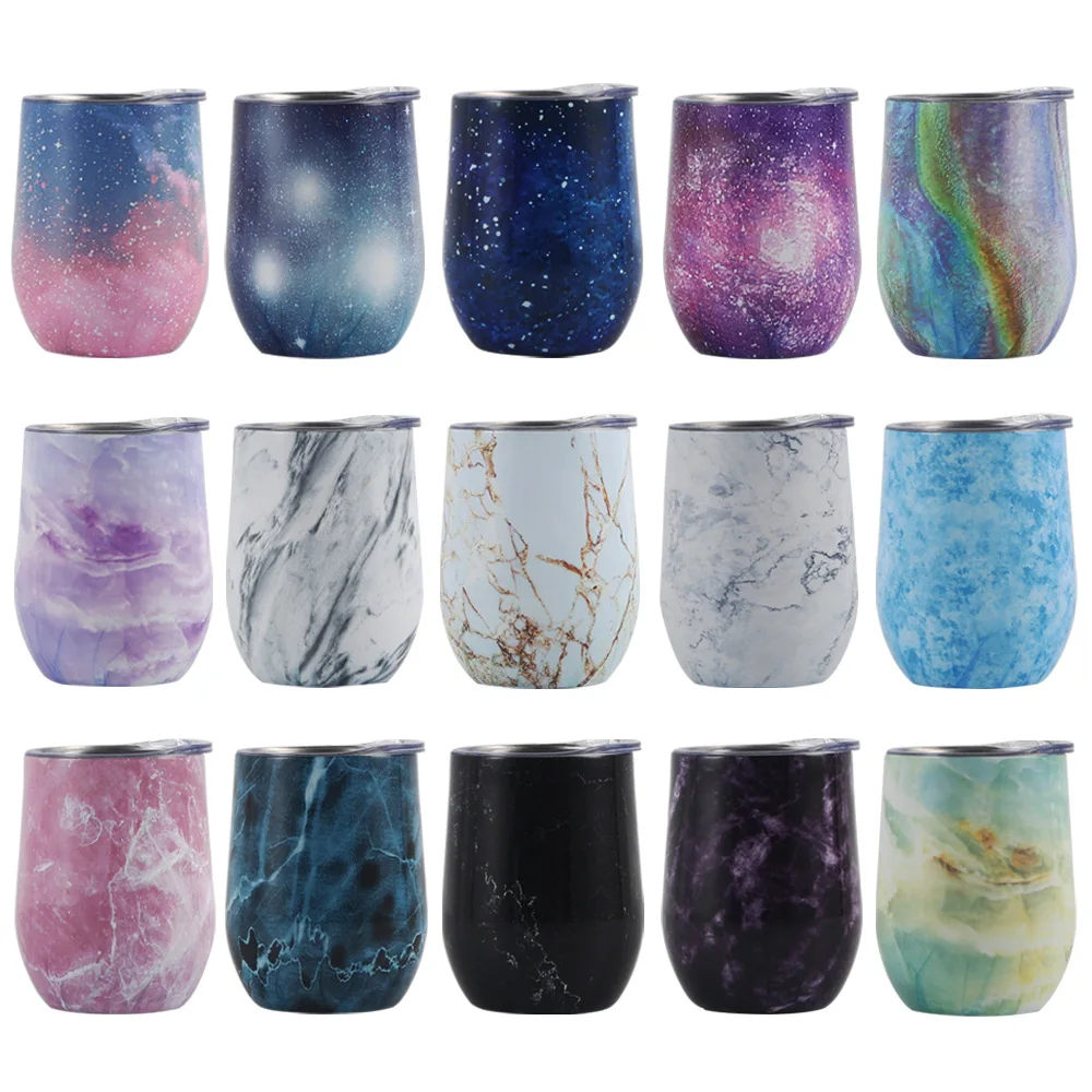 12oz Stainless steel vacuum flask patterned big belly cup