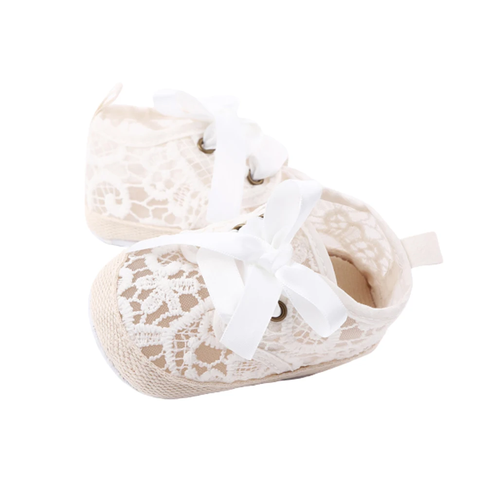 

Newborn Baby Girl Crib Shoes Soft Sole Anti Slip Lace First Walker Hollow Air Permeable Casual Shoes Bandage Princess Shoes