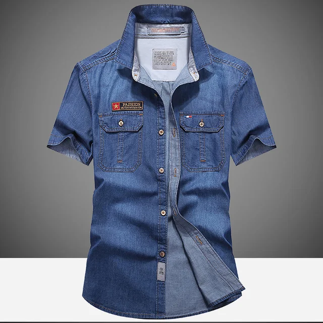 Denim Shirts Fashionable Male Social Shirt Summer New Short Sleeve Men High Quality Button Up BlouseTop Men's Clothing Tee Shirt 3