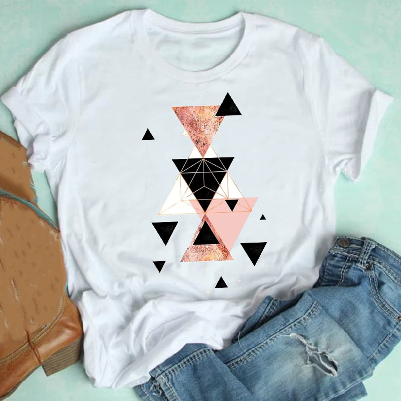 

Women Short Sleeve Geometric Aesthetic Striped Fashion 2021 Spring Summer Clothes Print Tshirt Female Tee Top Graphic T-shirt