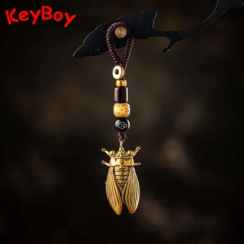 Брелки из чистой латуни в виде цикады со шнурком подвески подарки кольцо для