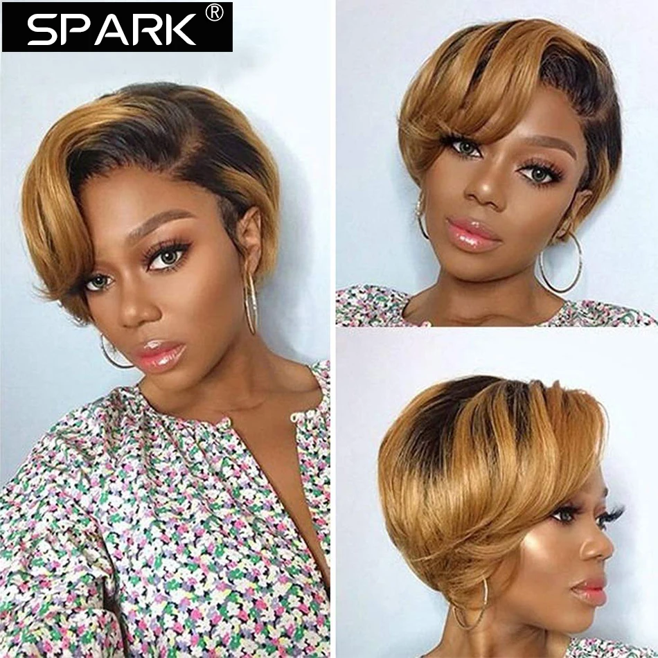 Короткие парики из человеческих волос Pixie Cut часть кружева прямые Remy бразильские