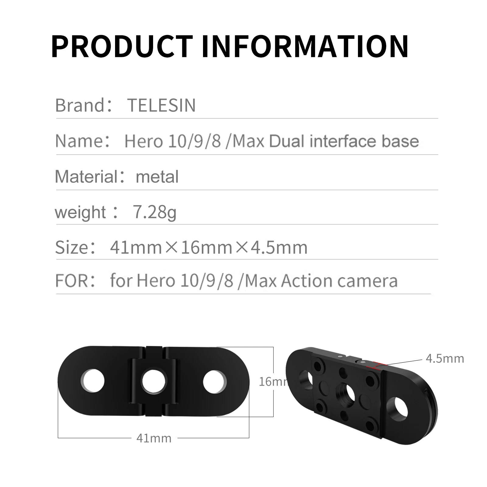 Адаптер для штатива TELESIN GoPro Hero 10 9 8 Max монтажное основание экшн-камеры отверстие 1/4