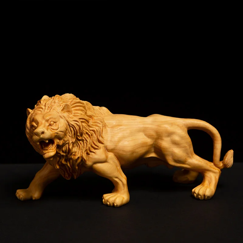 

The Lion King Wood Carving Animal Statue Sculpture Home Decoration