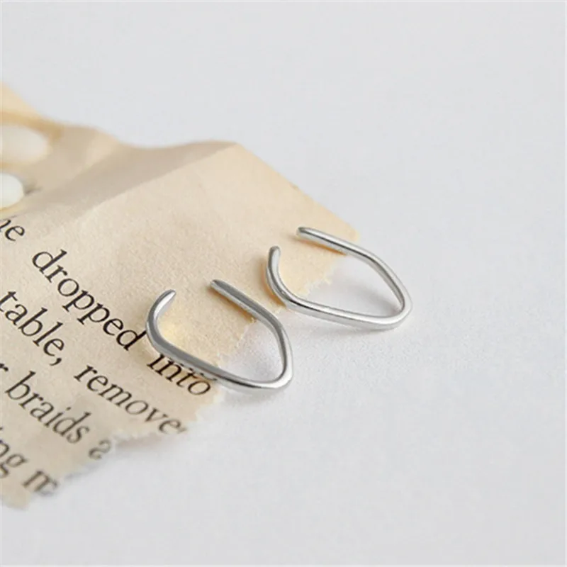 

OBEAR Sterling Silver Ear Clip Fashion Simple lines Ear Cuff Clips Earrings Without Piercing Ear Clip