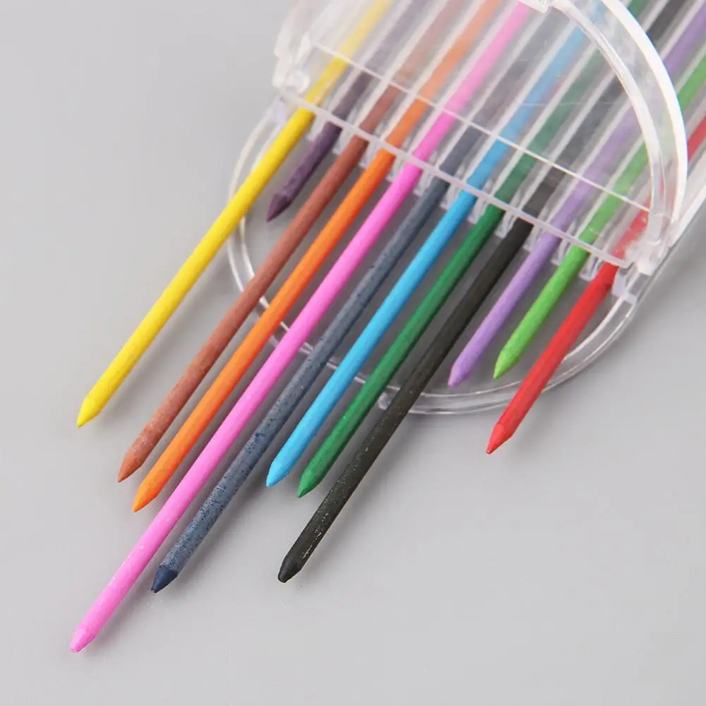 

12Pcs 2.0 mm Mechanical Pencil Colors 2B Lead Refills Draft Drawing Writing Crafting Art Sketching School Stationery Office Supp