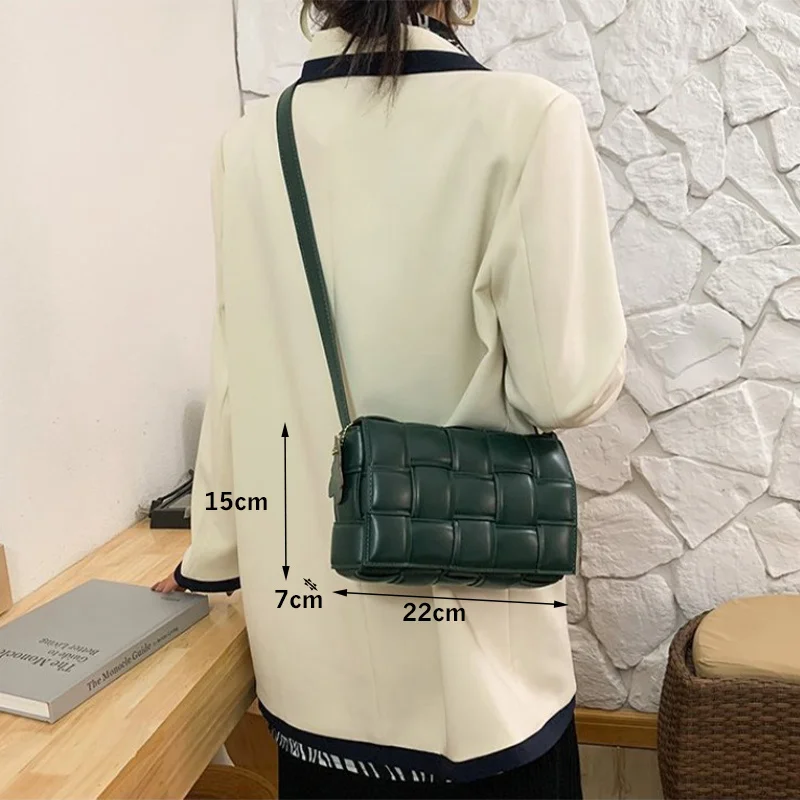 

New Designer Solid Color Weave Square Shoulder Bags Women Branded Luxury Pu Leather Handbag And Purse Cross Body High Quality