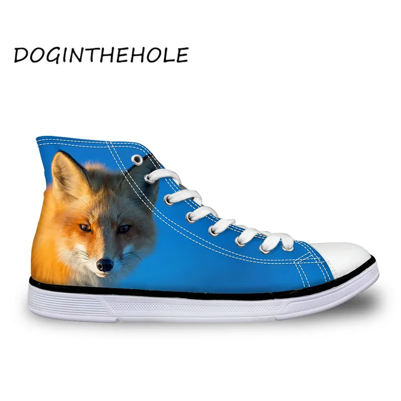 Женская обувь Модные ботильоны парусиновая с рисунком лисы Высокие кроссовки на