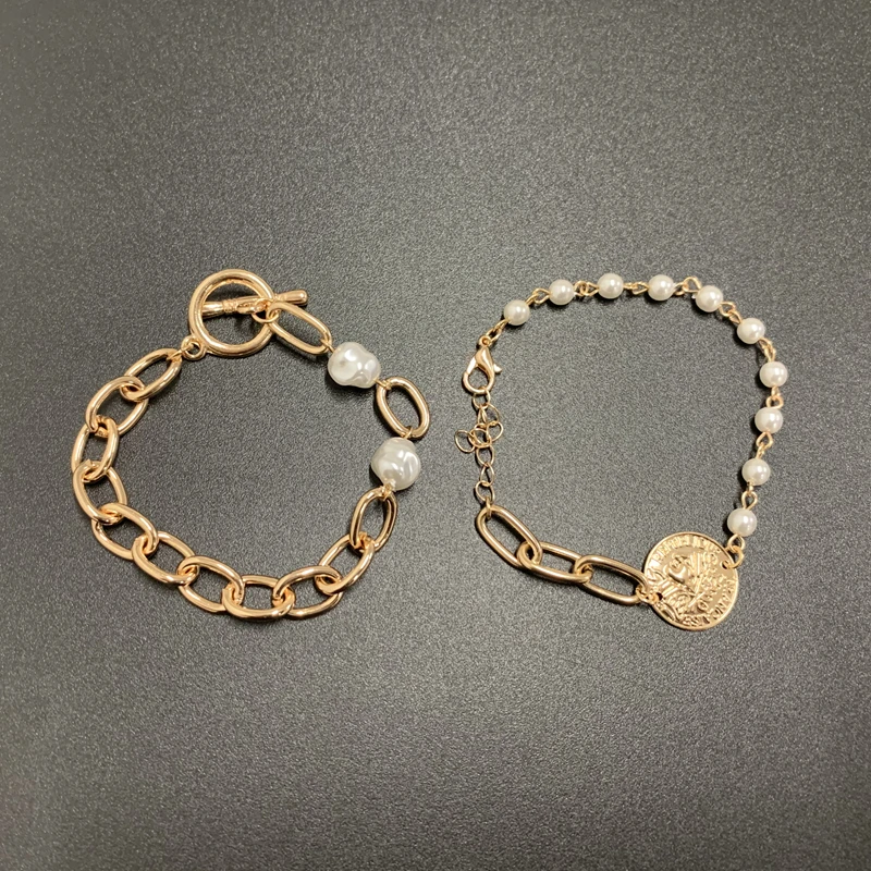 SRCOI металлическая монета искусственный жемчуг звенья цепи браслет голова