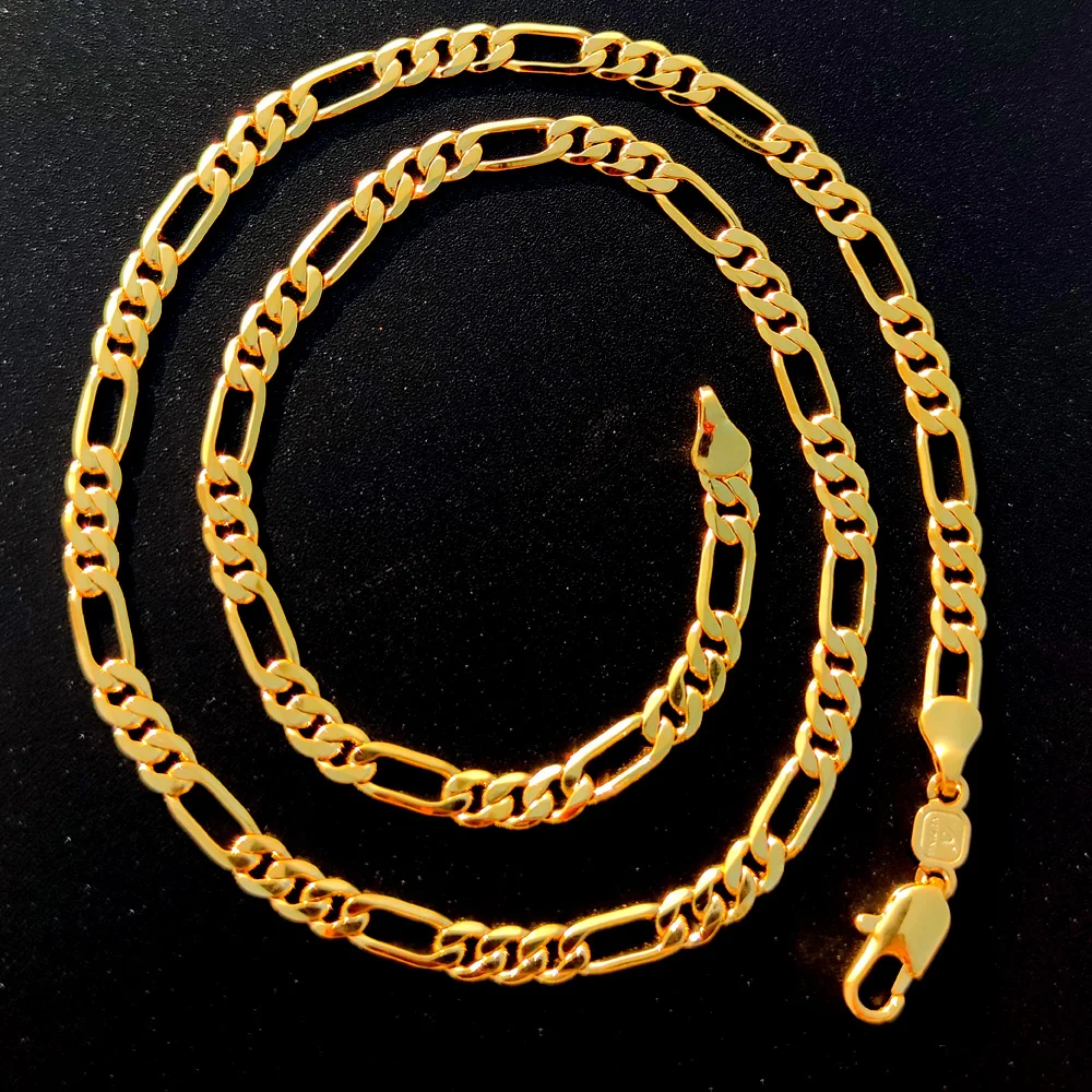 

10 K Solid Yellow Gold GF Figaro Link Chain Pendant Necklace Women's 500MM 5mm