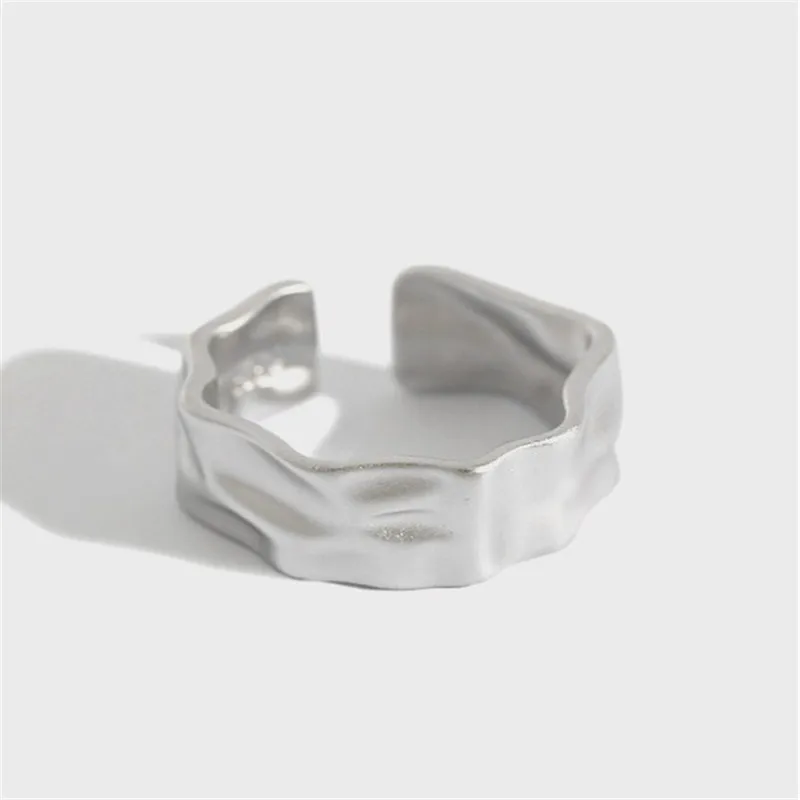 

New Korean 925 Sterling Silver Finger Ring Irregular Concave Convex Wide Surface Open Rings For Women Fine Jewelry