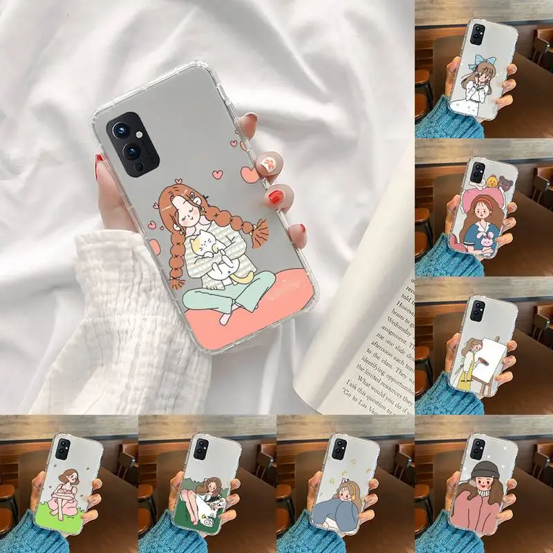 

Aesthetic cartoon girl Phone Case Transparent For OnePlus 9 8 7 7t 8t Oppo find X3 X2 reno5 Vivo X60 X50 Pro MeiZu 17 16XS