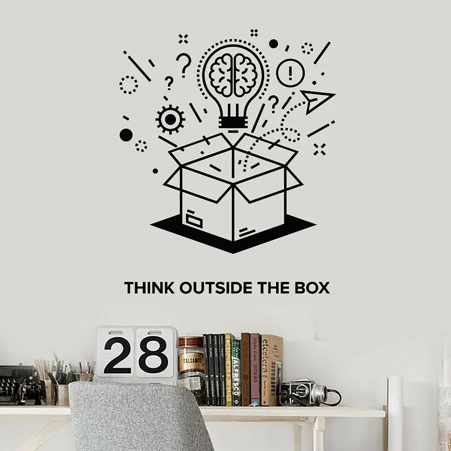 

Word Lettering Wall Decal Think Outside Box Motivation Phrase Brain Vinyl Window Stickers Student Bedroom Classroom Decor M336
