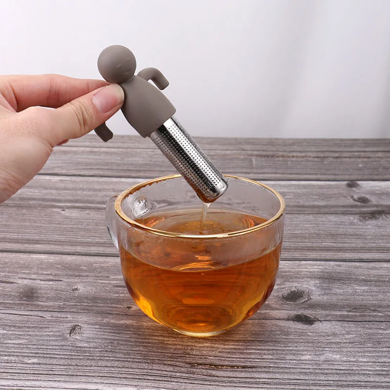 

Милый силиконовый чайный ситечко в форме человека, ситечко из нержавеющей стали для заваривания чая из пищевого силикона, многоразовое сит...