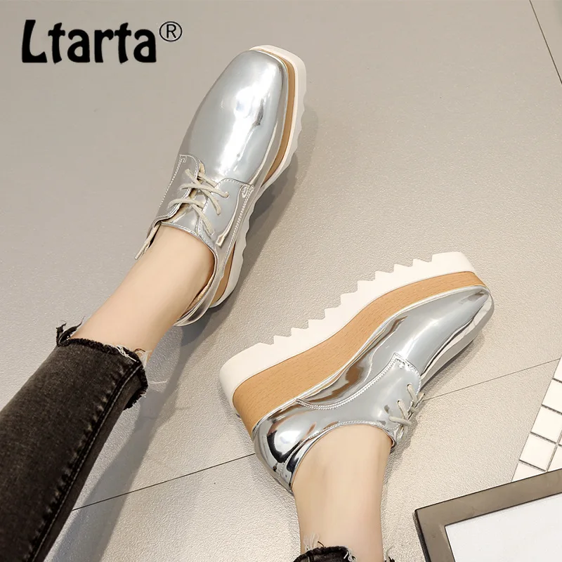 Женские туфли на танкетке LEOPARD LAND весенние толстой подошве с ремнем лоферы в