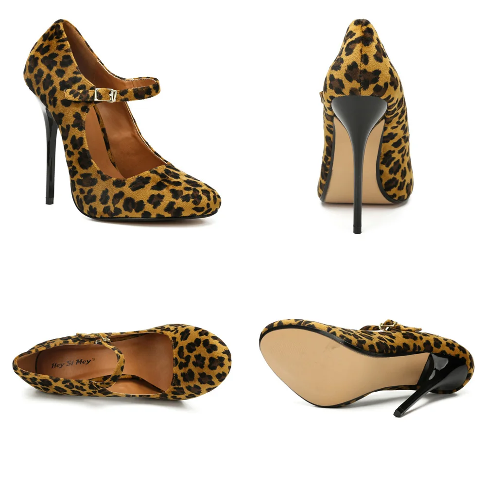 Modern Ladies Dress Shoes Party Ballroom Dancing Shoe for Women Leopard Velvet High-heel 13cm Buckle Female's Character Shoes