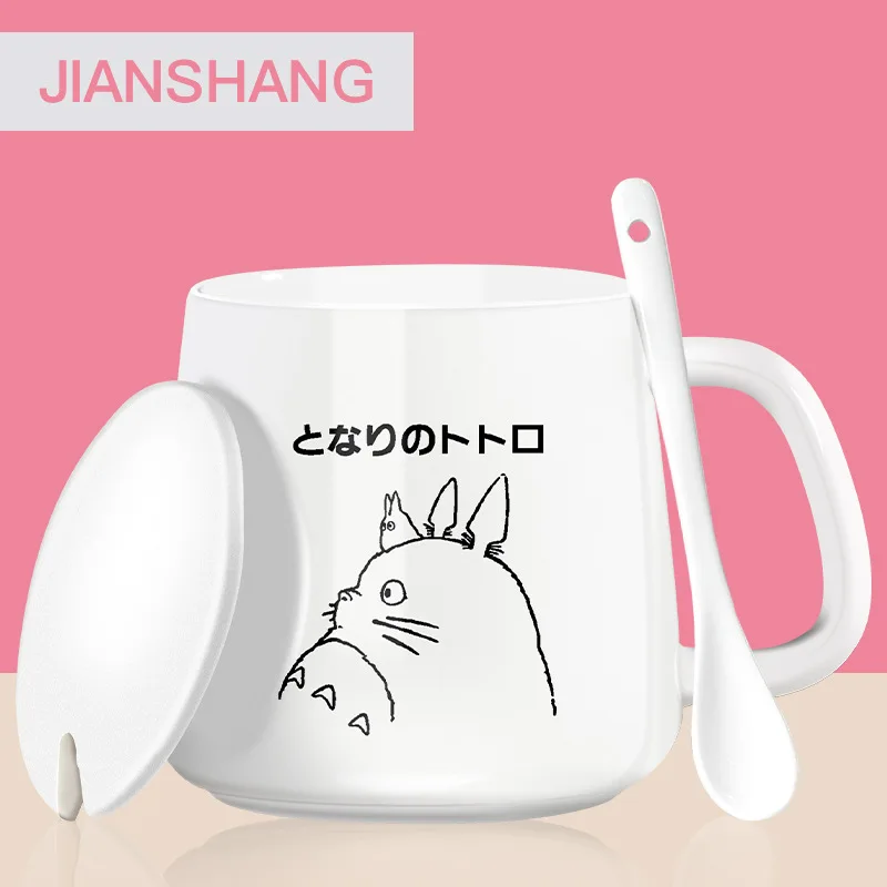 400ml Ceramics Mugs With Spoon and Cover Cartoon Theme Milk Cup Kitchen Tools | Дом и сад