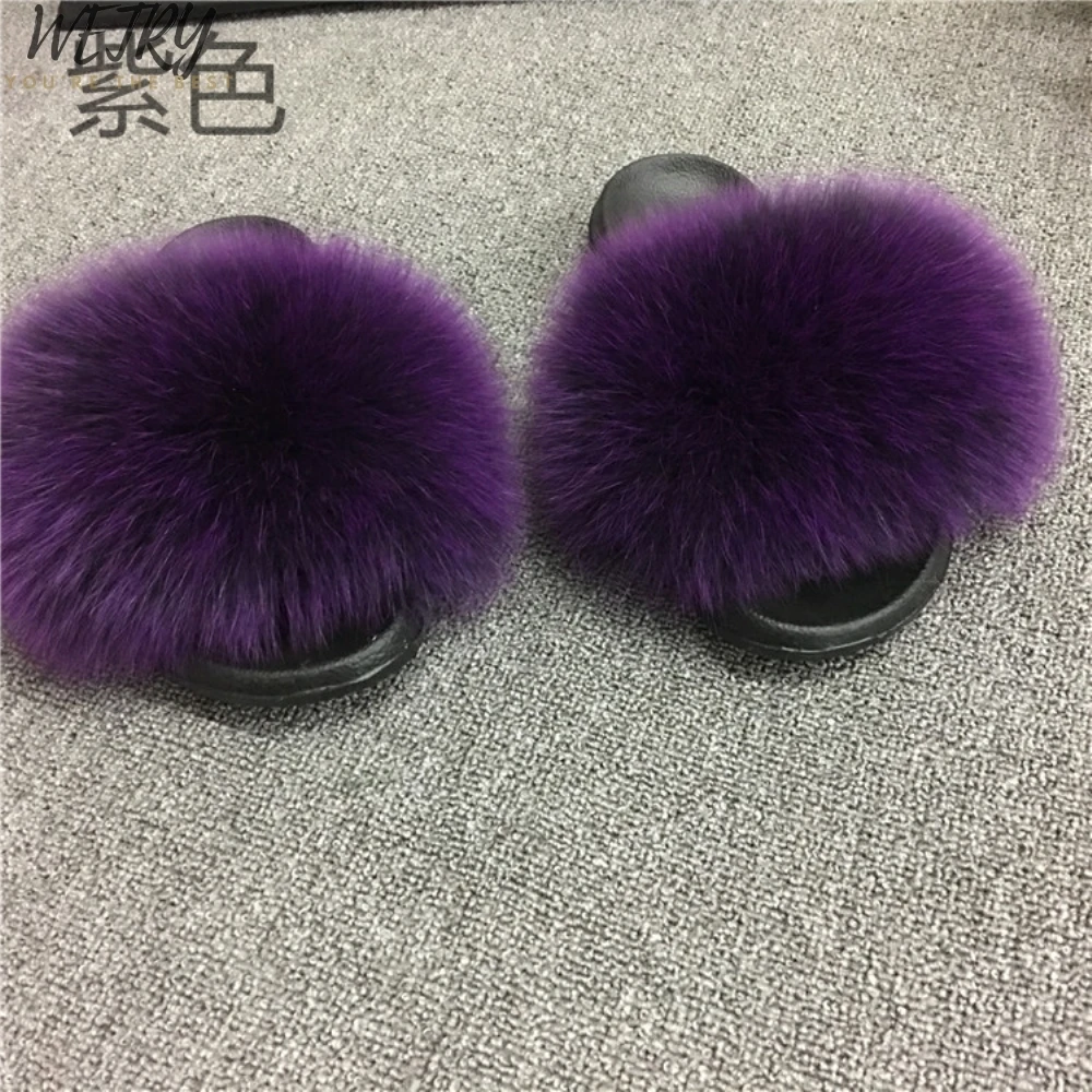 fox fur slippers Тапочки с лисьим мехом; Милые Пляжные шлепанцы с мехом; размеры 36-45 - Цвет: fox fur slippers