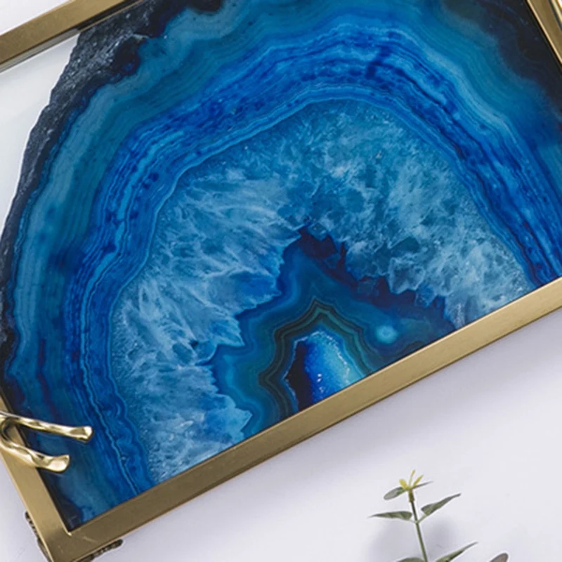 European Blue Agate Stone Pattern Rectangular Tray Decoration Home Living Room Coffee Table Storage Bed Decorations | Дом и сад