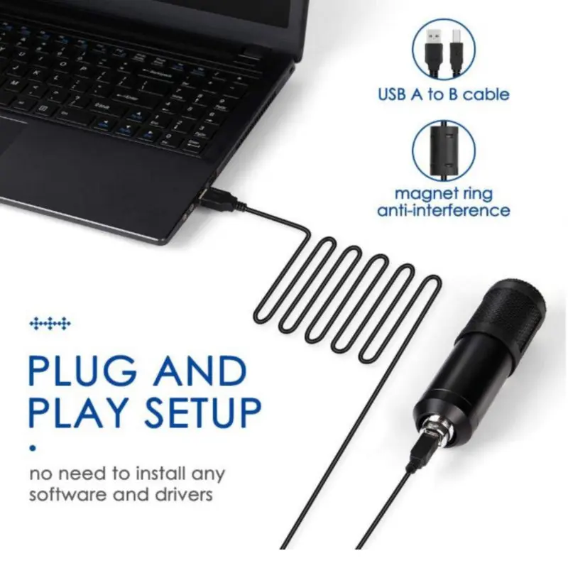 Кардиоидный конденсаторный микрофон USB 192 кГц/24 бит Plug and Play для прямой трансляции