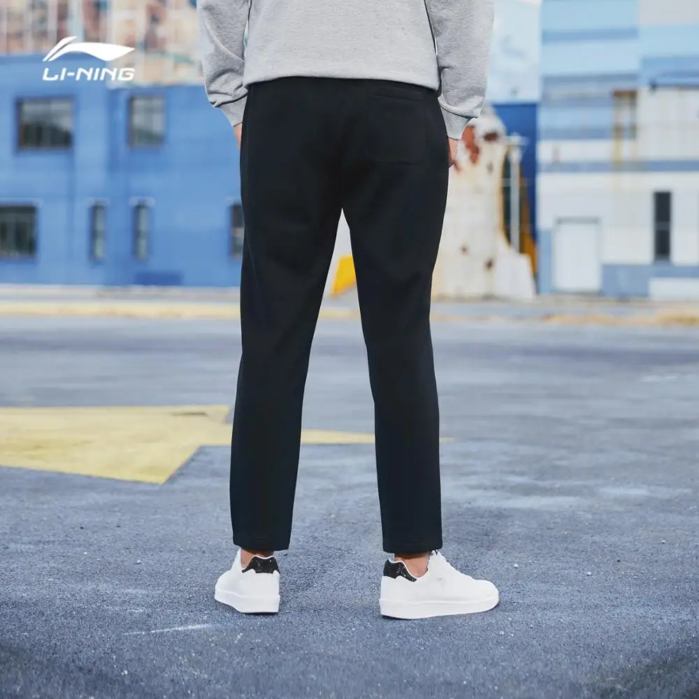 Li-Ning, мужские трендовые спортивные штаны, 66% полиэстер, 34% хлопок, теплый флис, обычная посадка, подкладка, спортивные штаны, брюки AKLN803 COND18