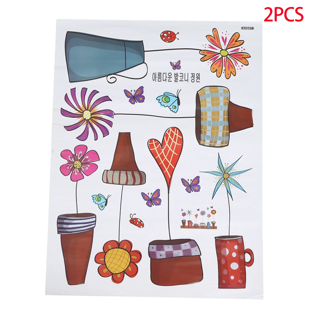 

2 шт., наклейки на стену в виде горшка, растений, цветов